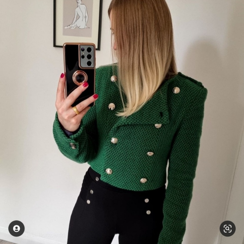 ZARA Cropped Textured Double Breasted Jacket